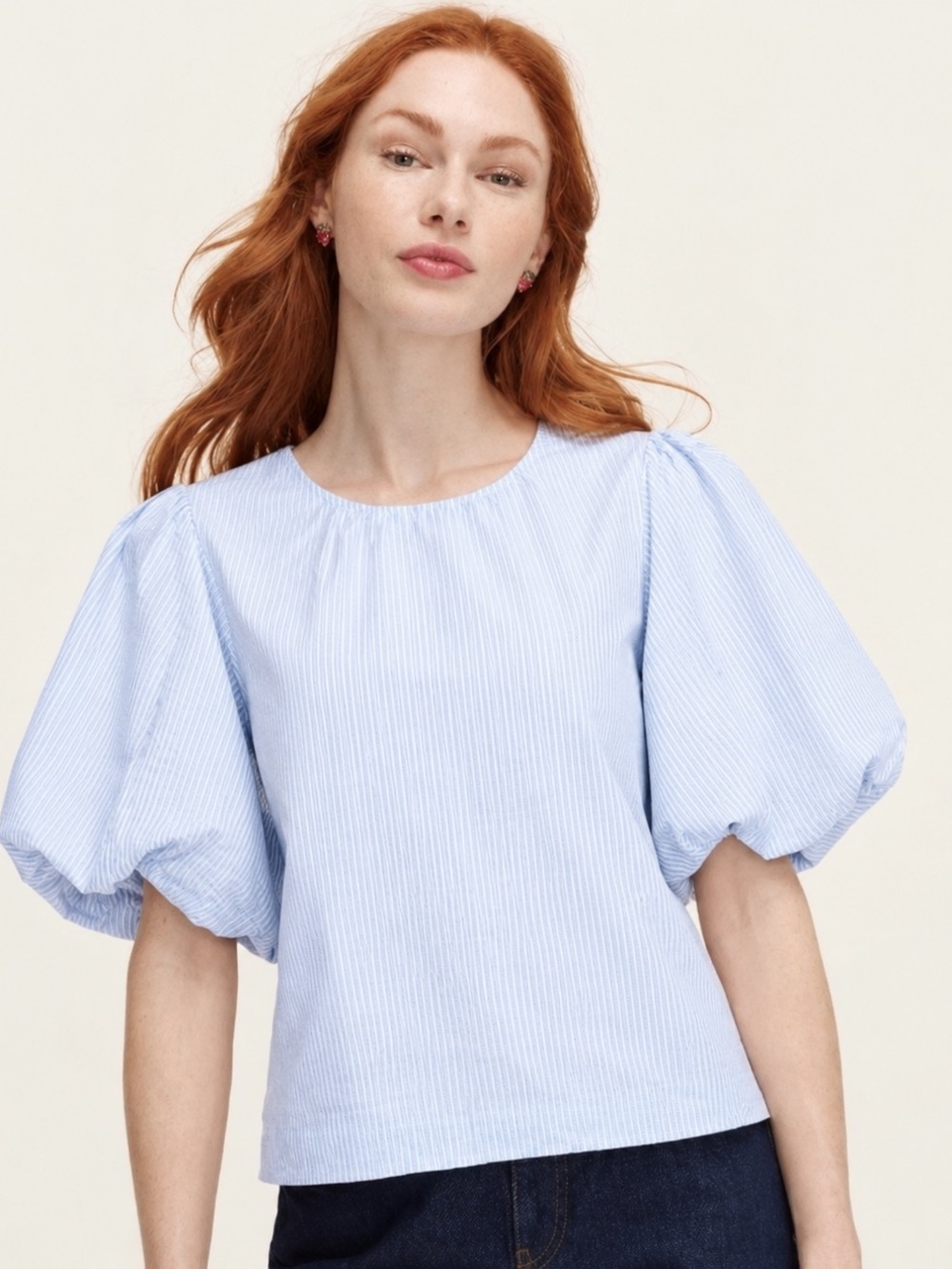 [NWOT] JOE’S JEANS Seersucker Puff-Sleeve Top. Medium